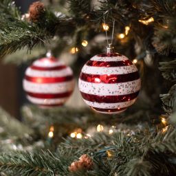 100mm Horizontal Stripe Ball Ornaments: Red (Set of 2)