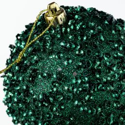 100mm Sequin & Glitter Ball Ornaments: Hunter Green (Set of 2)