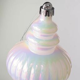 10" Iridescent Finial Ornament: White