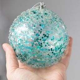 4" Iced Sequin Ball Ornament: Aqua Blue