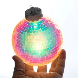 100mm Light-Up Mirror Disco Ball Ornament: Iridescent White