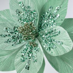 Sequined Velvet Poinsettia Stem: Mint Green