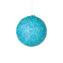 4" V-Cut Foil Ball Ornament: Iridescent Turquoise Blue
