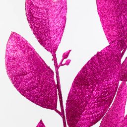 30" Glitter Leaves Spray: Fuchsia Hot Pink