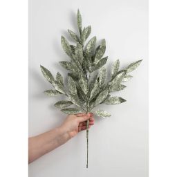 23" Tinsel Glitter Bay Leaf Spray: Sage Green