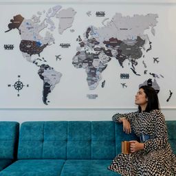 3D Black & Grey Premium Wooden World Map for Wall | Luxury Wall Décor | Sold by FlexTrade 