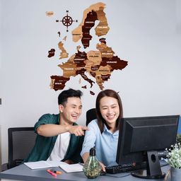  Wooden Texture Europe Map for Wall | Premium Wooden Map Décor | Sold by FlexTrade