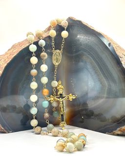 Rosario de Amazonita Laminado en oro 18k