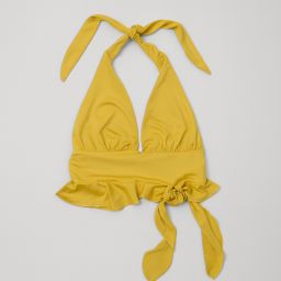 Top halter amarillo con lazo y detalle de volante - Size M