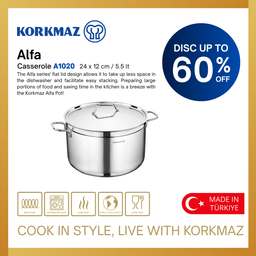 KORKMAZ PREMIUM COOKING WARE ALFA CASSEROLE NON-STICK, SUITABLE FOR INDUCTION