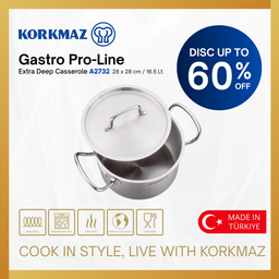 KORKMAZ PROLINE EXTRA DEEP CASSEROLE PREMIUM COOKING WARE. SUITABLE FOR INDUCTION