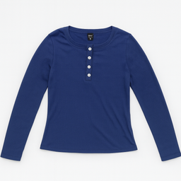 Blusa básica azul marino manga larga con botones - Size L