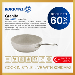 KORKMAZ GRANITA WOK 24 x 8.5 CM | 4.5 Lt PREMIUM COOKING WARE NON-STICK, SUITABLE FOR INDUCTION