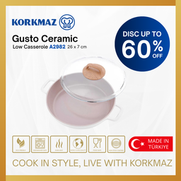 PANCI KORKMAZ GUSTO CERAMIC LOW CASSEROLE 26 x 7 cm / 3.5 Lt. PREMIUM COOKING WARE NON-STICK