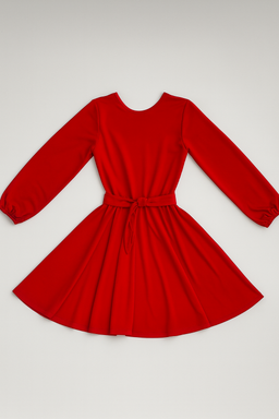 Vestido Rojo Manga Larga con Cinturón - Size M