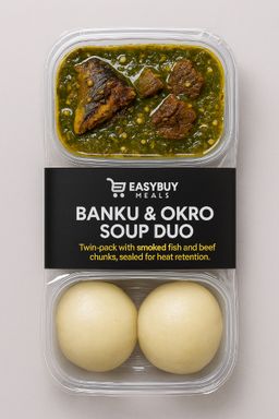 Banku & Okro Soup Duo – Smoked Fish & Beef Combo