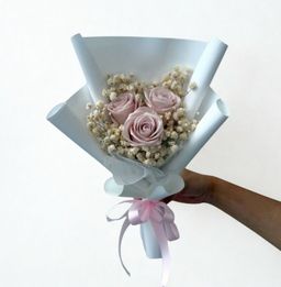 3 Preserved Dusty Pink Roses & Baby's Breath Bouquet