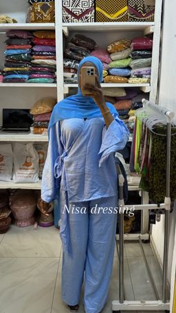 Ensemble pantalon chemise croisé ~ bleu