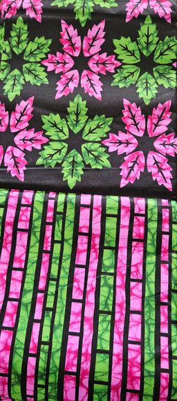 Pagne togo vert rose motif feuille