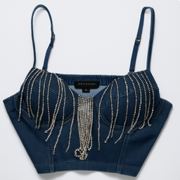 Top denim con brillos colgantes - Size L