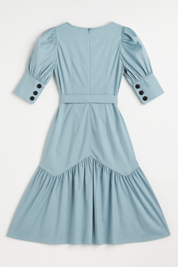 Vestido celeste con lazo y mangas abullonadas - Size L