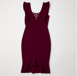 Vestido burdeos con volantes y escote cruzado - Size L