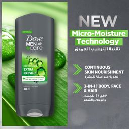 Dove Men+Care Hydrating Cleanser, Clean Comfort, 3in1, for Clean Face, Body and Hair, with 24H Nourishing Micromoisture Technology, 400 ML