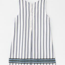 Vestido blanco con rayas azul marino y detalle geométrico - Size M