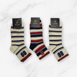 [10009] - 3 Pairs Women's Cotton Blend Crew Socks – Breathable, Trendy Stripes & Everyday Comfort
