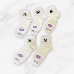 [10012] - 3 Pairs Women's Cotton Blend High-Cut Crew Socks – Breathable, Cute Motifs & Everyday Comfort