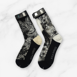 [10032] - 2 Pairs Women's High-Cotton High-Cut Crew Socks – Breathable, Cat/Floral Mix & Everyday Comfort