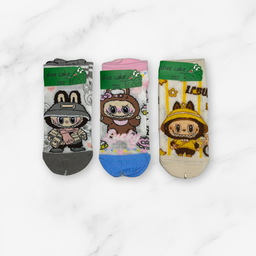 [10040] - 3 Pairs Women's High-Cotton Low-Cut Ankle Socks – Breathable, Assorted Graphic Motifs & Everyday Comfort