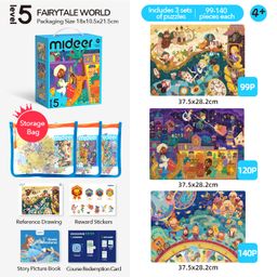 Mideer 3-in-1 Level 5 Puzzle Set: Fairy Tale World (99-140pcs)