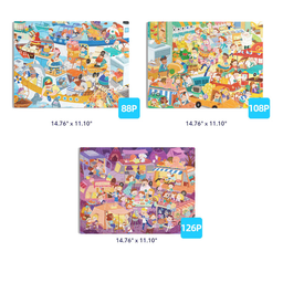 Mideer 3-in-1 Level 5 Puzzle Set: Bustling Market (88-126pcs)