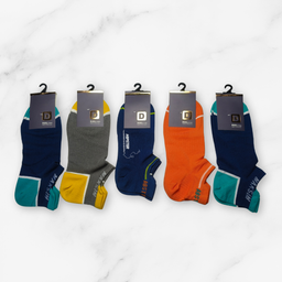 [10087] - 5 Pairs Men’s High-Cotton Low-Cut Ankle Socks – Breathable Stripes/Plain & Everyday Comfort 
