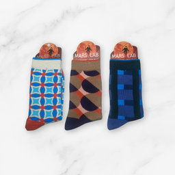 [10089] - 3 Pairs Women’s Cotton Blend High-Cut Crew Socks – Breathable Stripes/Plain & Trendy Graphics 