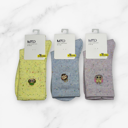 [10101] - 3 Pairs Women’s Cotton Blend High-Cut Crew Socks – Breathable Graphics/Embroidery & Everyday Comfort 