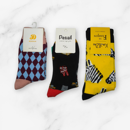 [10097] - 3 Pairs Women’s High-Cotton High-Cut Crew Socks – Breathable Dots/Stripes & Everyday Comfort 