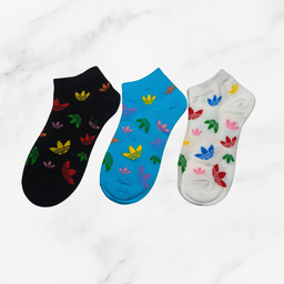 [10075] - 3 Pairs Men’s Cotton Blend Low-Cut Ankle Socks – Breathable Floral/Stripe Mix & Everyday Comfort 