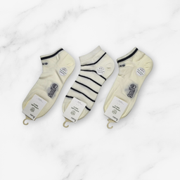 [10145] - 3 Pairs Women’s High-Cotton Low-Cut Ankle Socks – Breathable Stripes/Plain & Comfort 