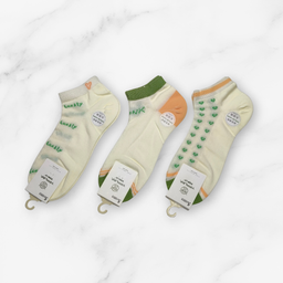 [10142] - 3 Pairs Women’s High-Cotton Low-Cut Ankle Socks – Breathable Stripes/Shapes & Comfort 