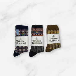 [20037] - 3 Pairs Women’s Cotton Blend High-Cut Crew Socks – Breathable Stripes/Shapes & Everyday Comfort