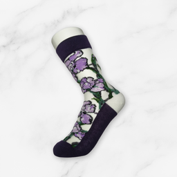 [10033] - 2 Pairs Women's High-Cotton High-Cut Crew Socks – Breathable, Floral Patterns & Everyday Comfort