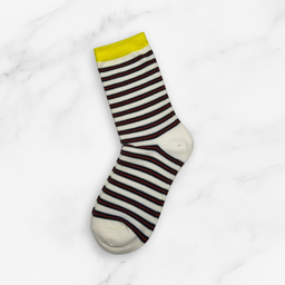 [10052] - 3 Pairs Women’s Cotton Blend High-Cut Crew Socks – Breathable Stripes/Plain & Everyday Comfort 