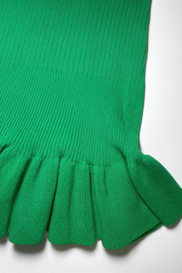 Vestido verde canalé sin mangas con volante en el bajo - Size M