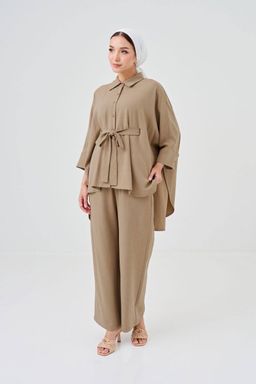 (Pre-order) She Dazzle Lea Caftan Pants set - Wheat Brown