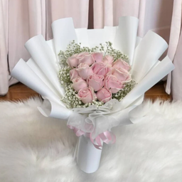15 Fresh Pink Roses with Baby Breath Bouquet