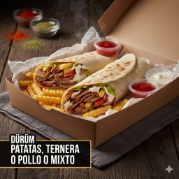 Dürüm patatas, ternera o pollo o mixto