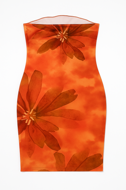 Vestido strapless naranja floral - Size M
