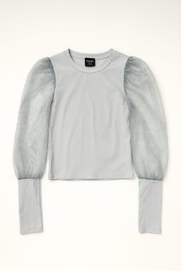 Blusa gris con mangas abullonadas transparentes - Size S